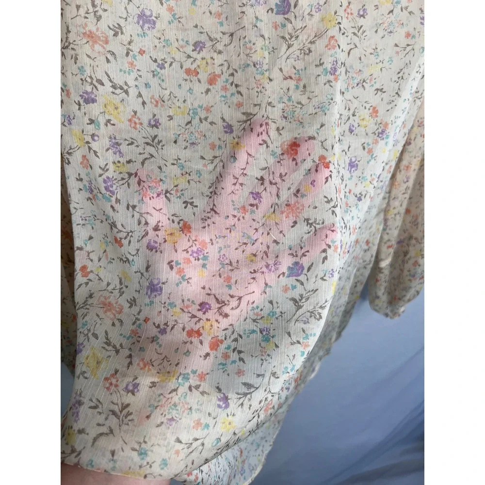 Lauren Ralph Lauren XL Floral Silky Feminine English Garden Peasant Blouse Sheer
